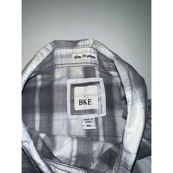 BKE Men’s Grey White Plaid Flannel Shirt XXL Slim Fit Stretch Button-Up - Picture 4 of 8